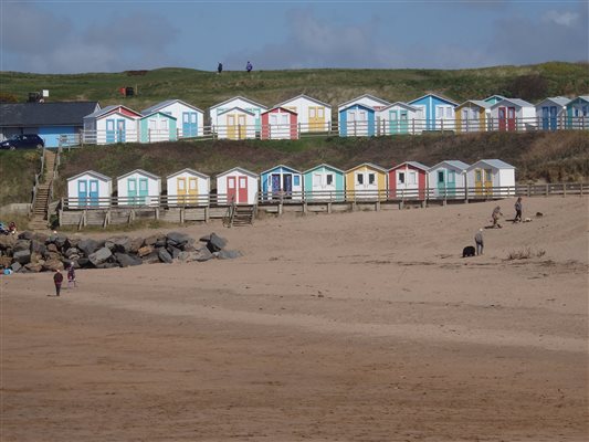 Bude beach huts, close to Forda Farm Bed and Breakfast on the North Devon and Cornwall border.